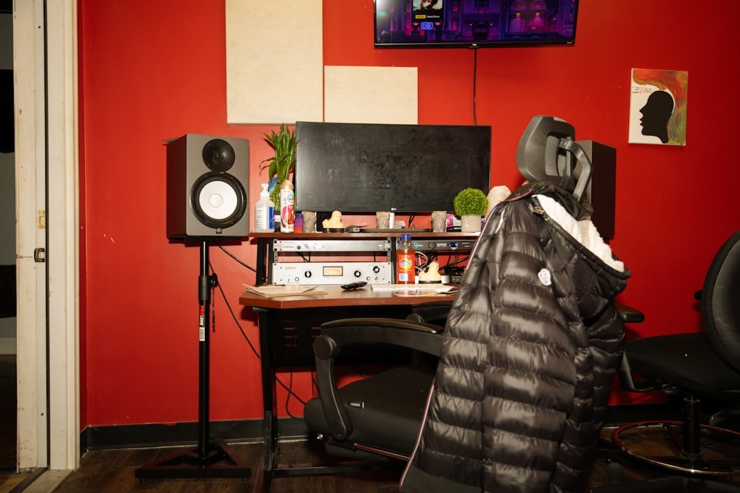 woman singing in recording studio