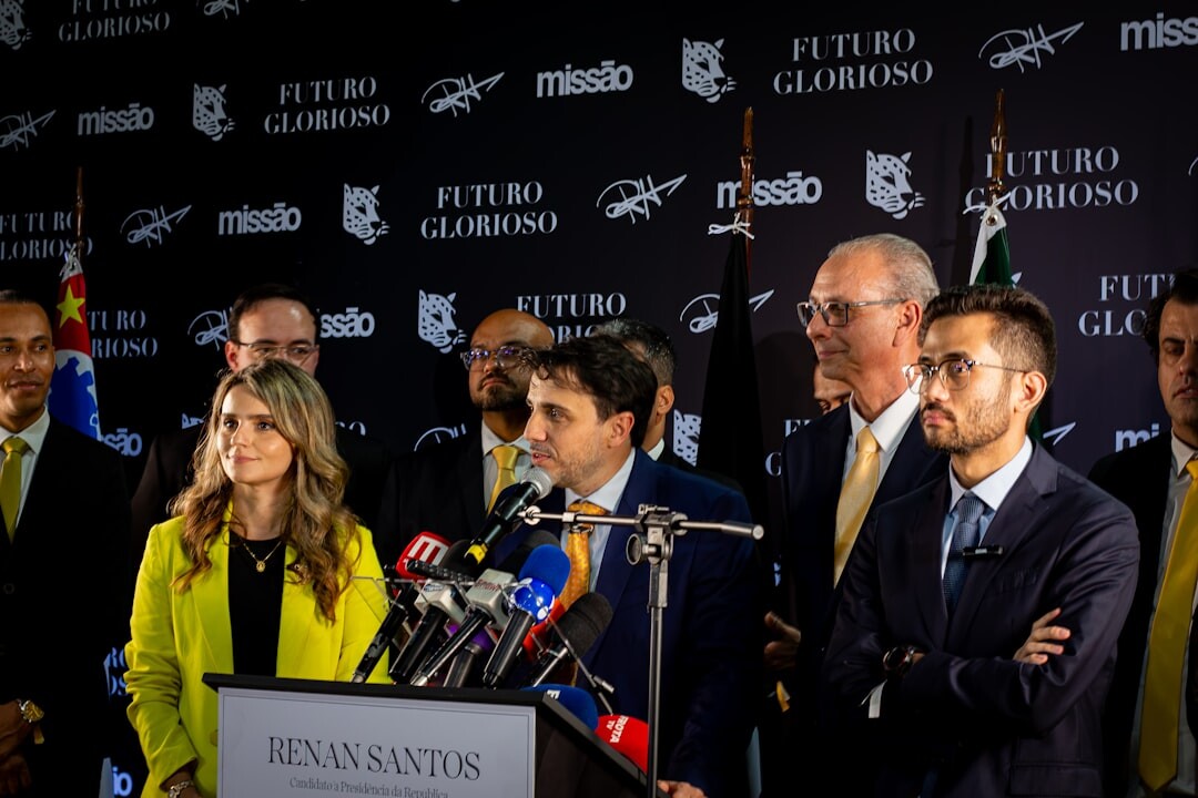 businessman speaking at press conference